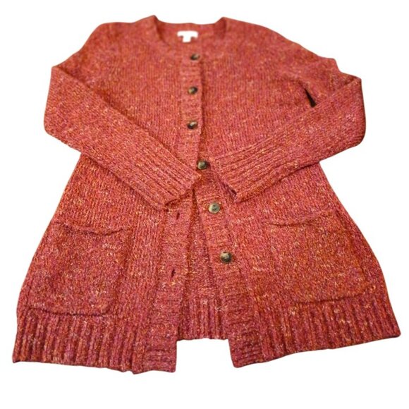 Charter Club Sweaters - CHARTER CLUB Red Tweed Crew Neck Wool Blend Cardigan Size M